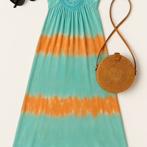 Sky Tie-Dye Strapless Maxi Dress with Crochet Detail – XS
